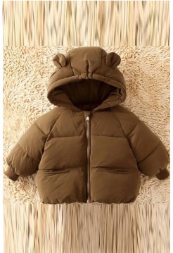 Коричнева дитяча куртка капюшоном з вушками ведмедик